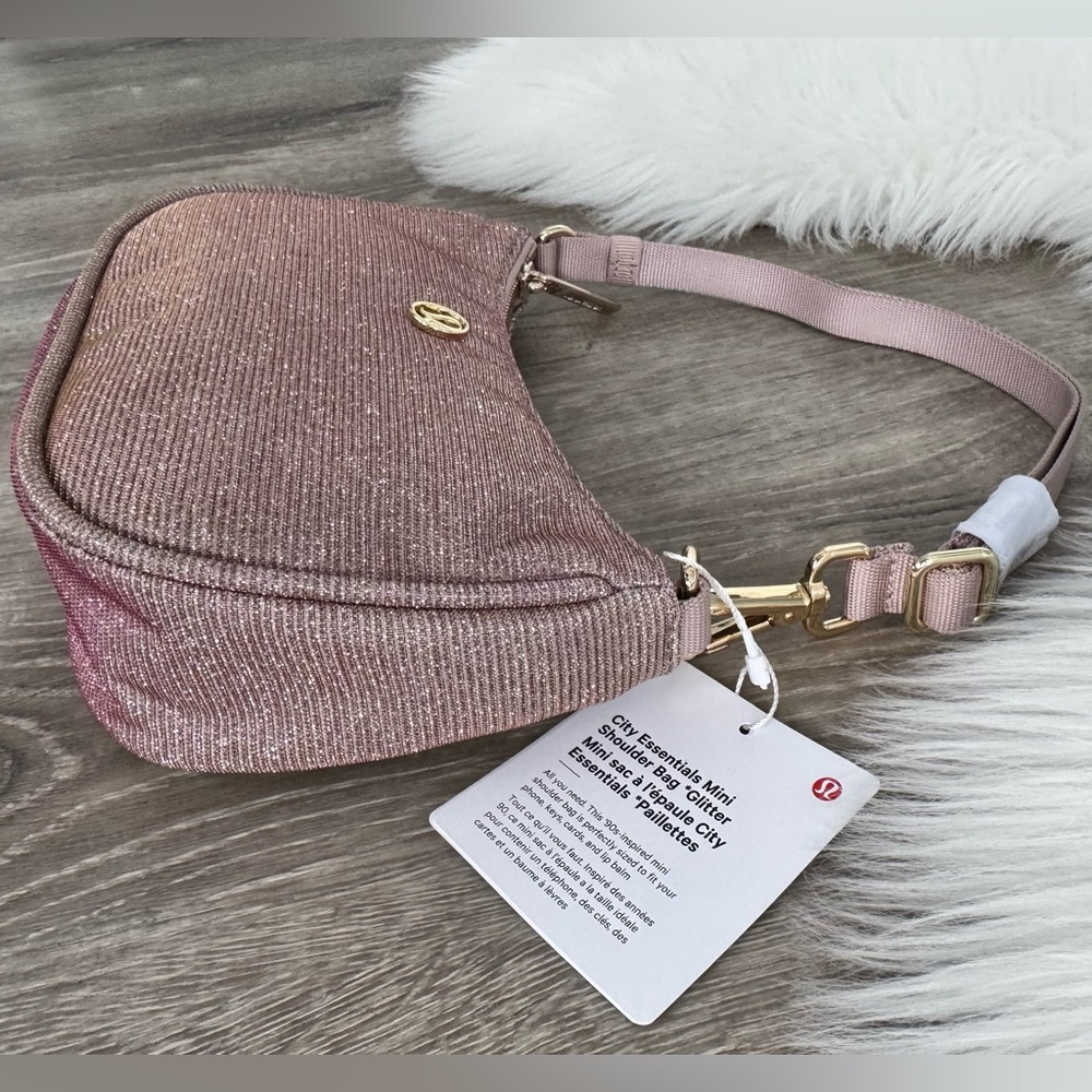 💗🍋LULULEMON City Essentials Mini Shoulder Bag Glitter Pink Champagne/Muse/Gold - Picture 4 of 5